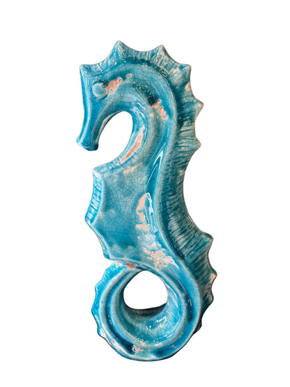 Coppia Statuetta decorativa in ceramica a forma di cavalluccio marino e pesce