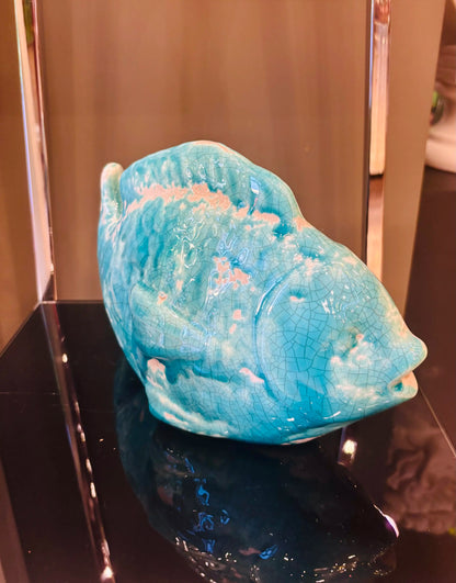 Coppia Statuetta decorativa in ceramica a forma di cavalluccio marino e pesce