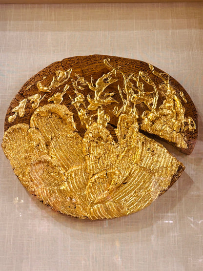Quadro da parete “Disco di legno” – immagine 3D effetto oro, 60 cm