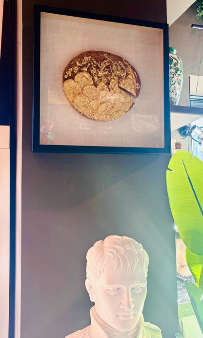 Quadro da parete “Disco di legno” – immagine 3D effetto oro, 60 cm