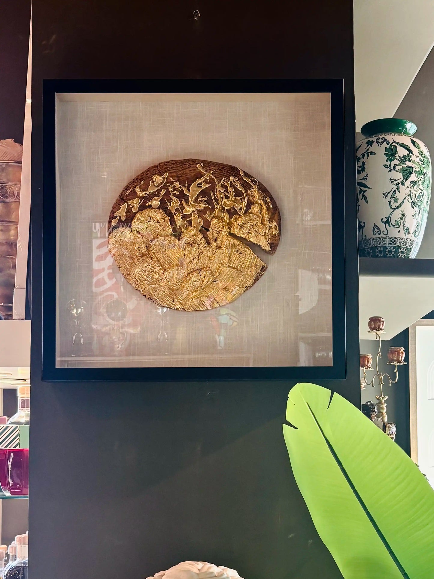 Quadro da parete “Disco di legno” – immagine 3D effetto oro, 60 cm