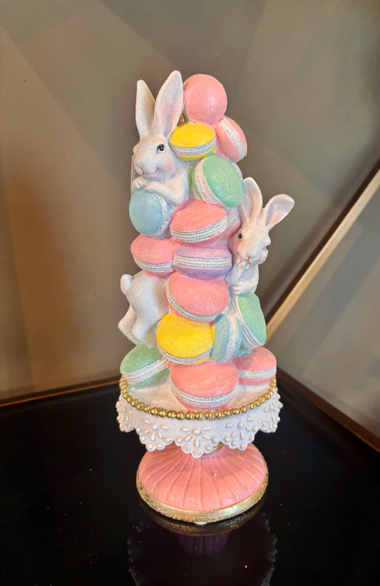 Albero di macaron con coniglietti che sbirciano  25cm