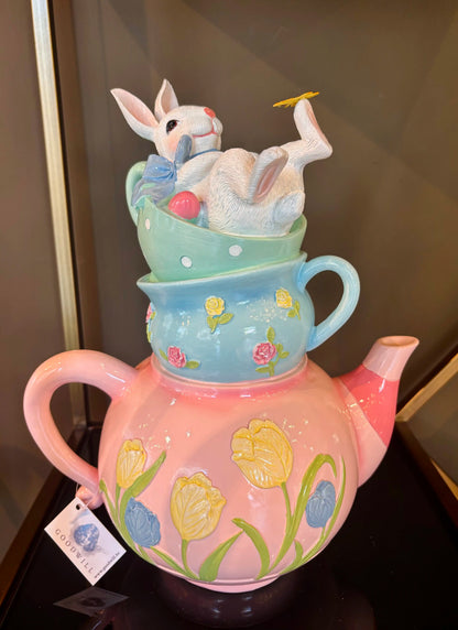 Coniglietto/tazza/tetiera stak rosa/blu/bianco 34cm