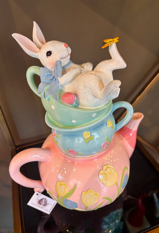 Coniglietto/tazza/tetiera stak rosa/blu/bianco 34cm