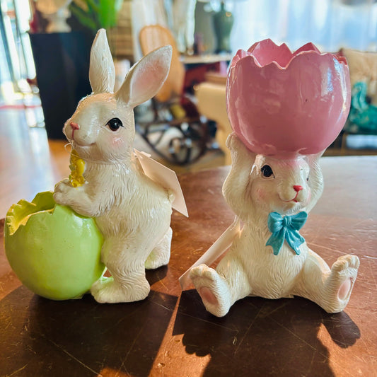 Conigli con uovo portacandele 16cm