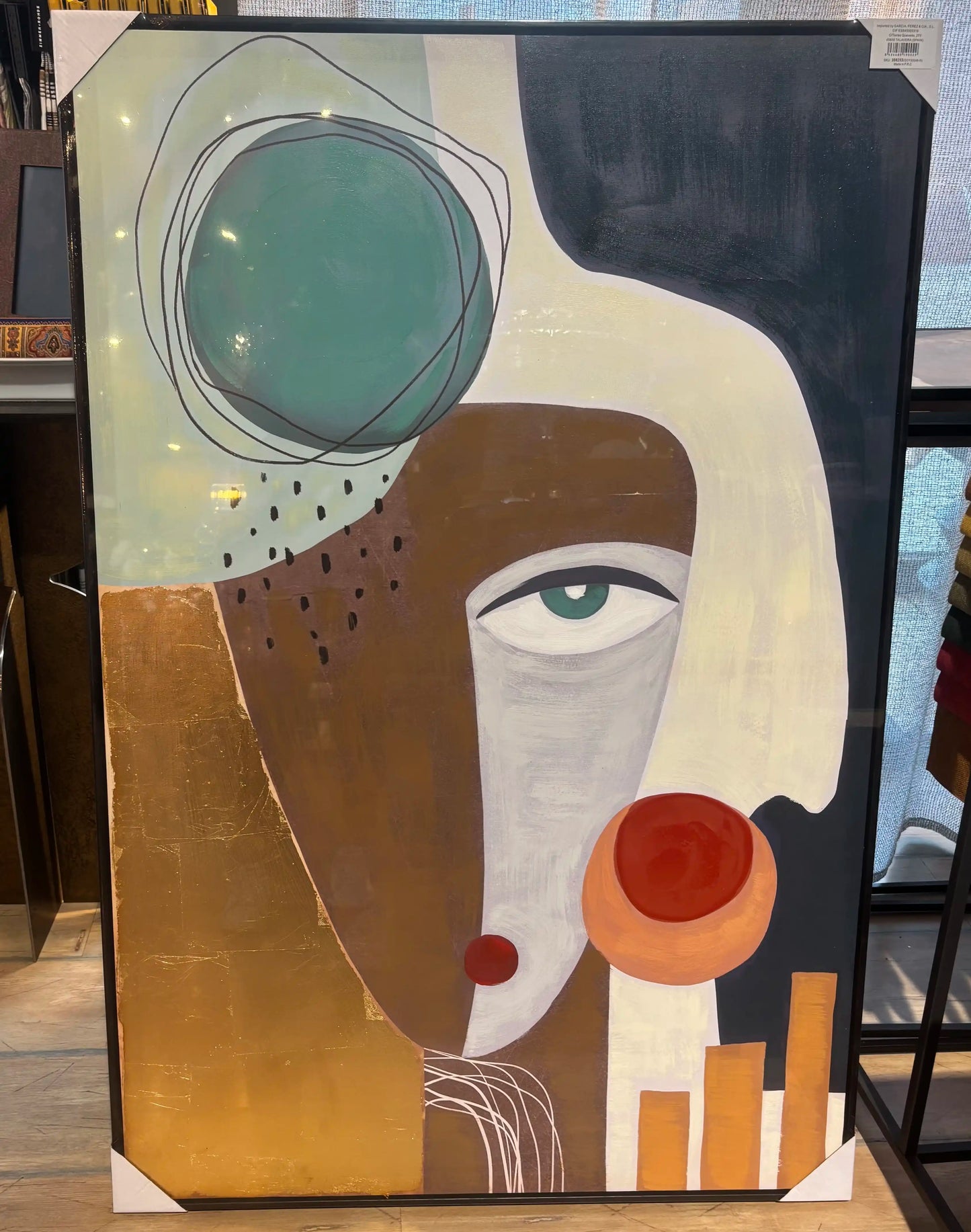 Quadro volto con cornice in legno nera 120x80cm