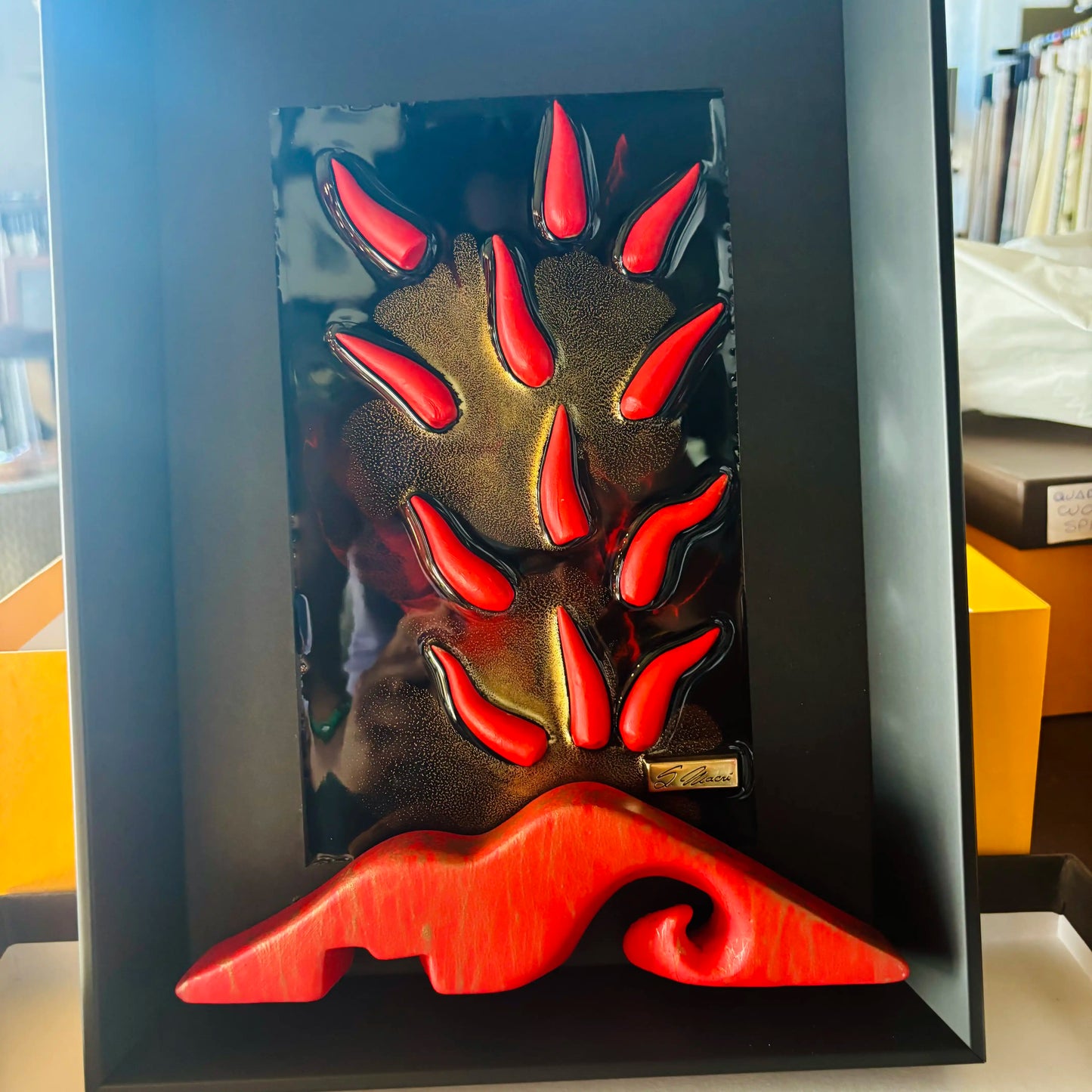 Quadro scultura tridimensionale Il Vesuvio Eruzione Scaramantica 35x25cm