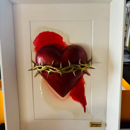 Quadro scultura tridimensionale del Sacro Cuore spinato 35x25cm
