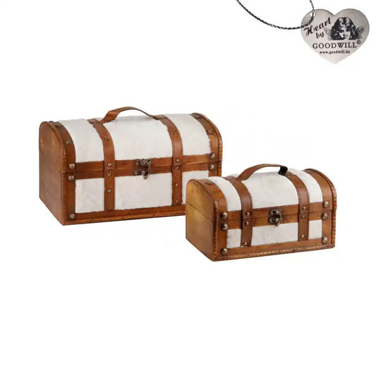 Set Baulletti contenitori in legno in velluto bianco 35/26CM