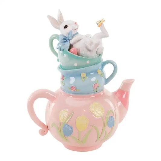 Coniglietto/tazza/tetiera stak rosa/blu/bianco 34cm