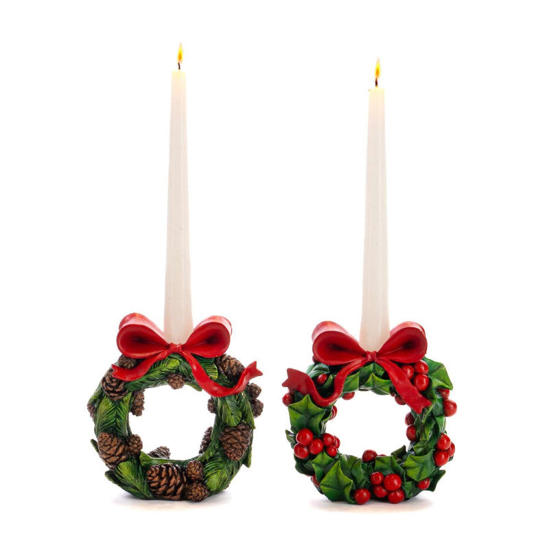 Set Portacandele a forma di agrifoglio pino 14,5cm
