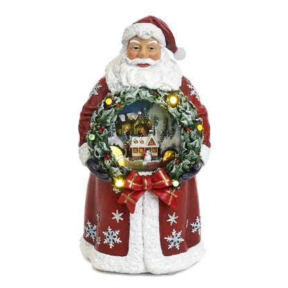 Carillon Babbo Natale con corona luminosa a batteria 30,5CM