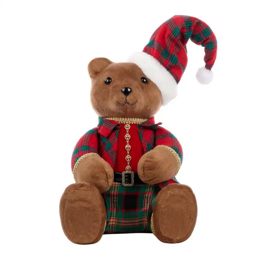 Orsetto seduto di natale in tartan H37 CM