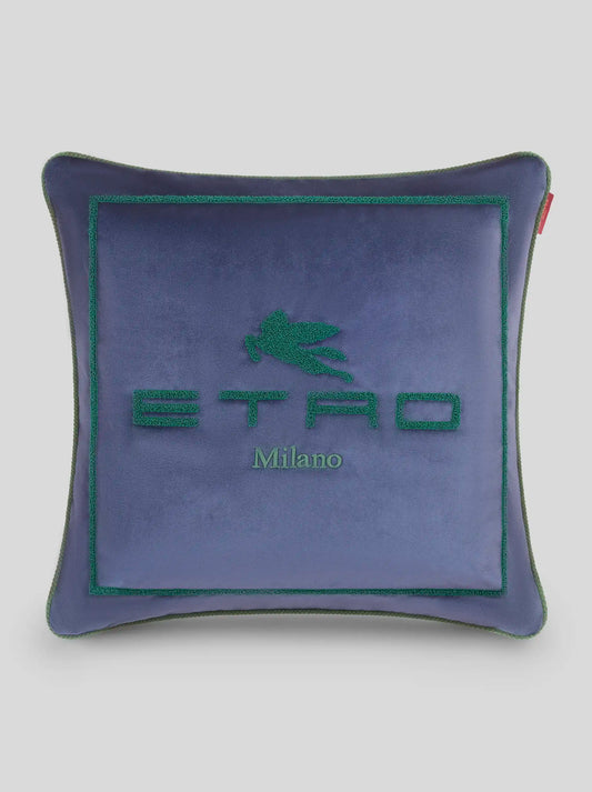 Cuscino blw navy in cotone e lana con pegaso e logo Etro ricamati
