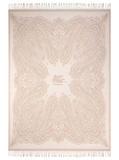 Plaid Jacquar in lana con pegaso e motivo Paisley