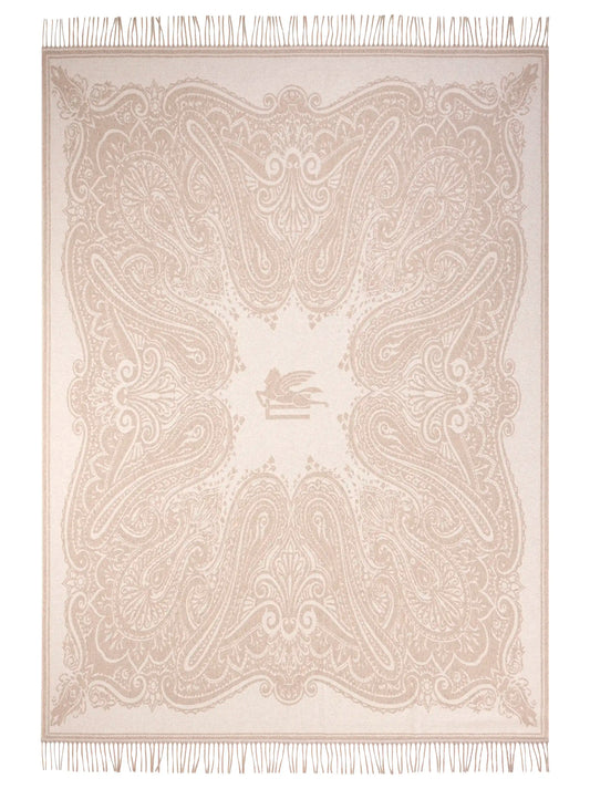 Plaid Jacquar in lana con pegaso e motivo Paisley