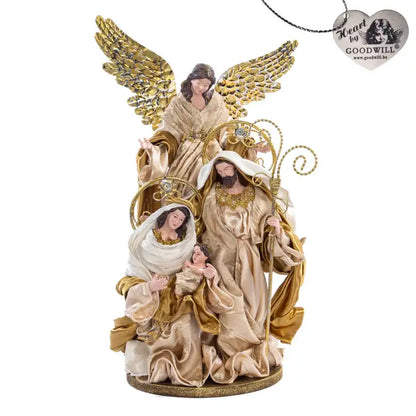 Sacra famiglia con angelo su base CRM/GLD 34CM