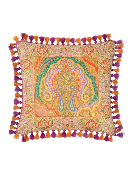 Cuscino in cotone con nappine e stampa piazzata 45x45 cm