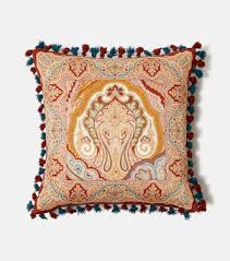 Cuscino in cotone con nappine e stampa piazza 45x45cm