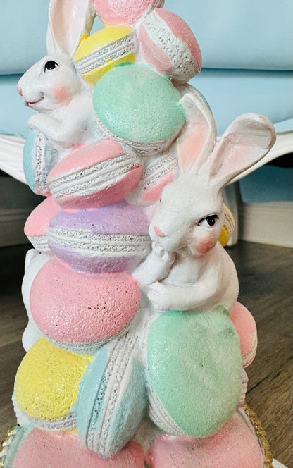 Albero di macaron con coniglietti che sbirciano  25cm