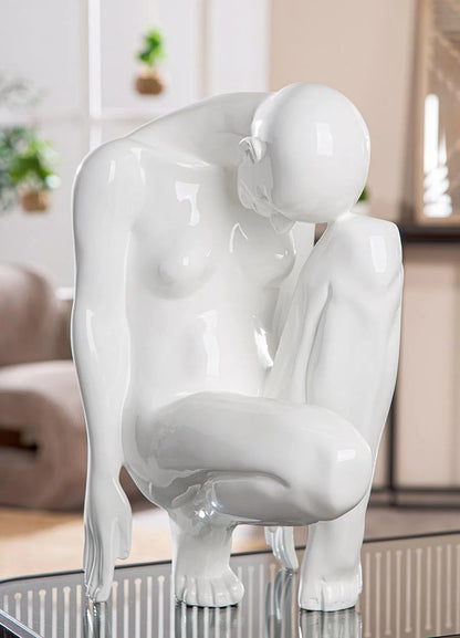 Scultura in resina bianca lucida a forma di donna,41cm