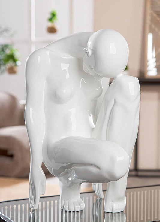 Scultura in resina bianca lucida a forma di donna,41cm