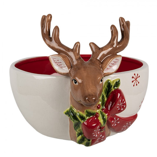 Scodella decorativa 700 ml Bianco Rosso Ceramica Cervo Ciotola da portata